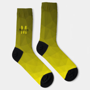 Yellow dark ombre geometric mesh pattern Monogram Socks