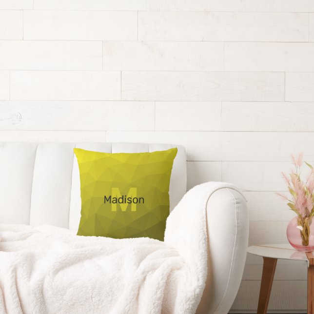 Yellow dark ombre geometric mesh pattern Monogram Throw Pillow (Couch)