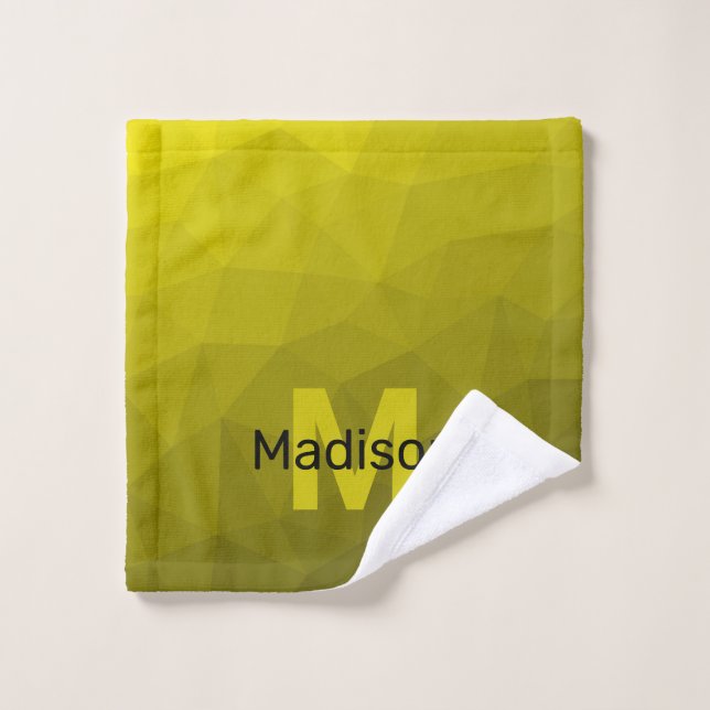 Yellow dark ombre geometric mesh pattern Monogram Wash Cloth (Wash Cloth)