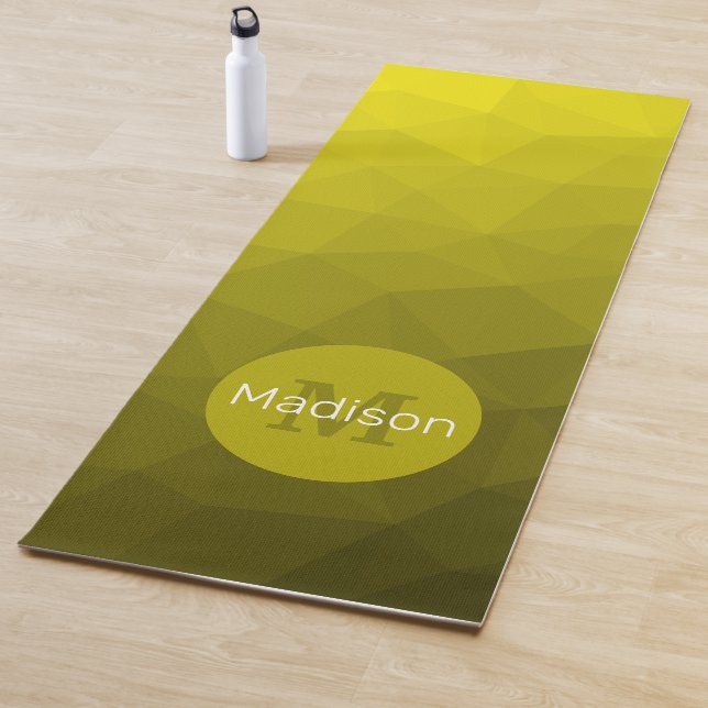 Yellow dark ombre gradient geometric mesh Monogram Yoga Mat (In Situ)