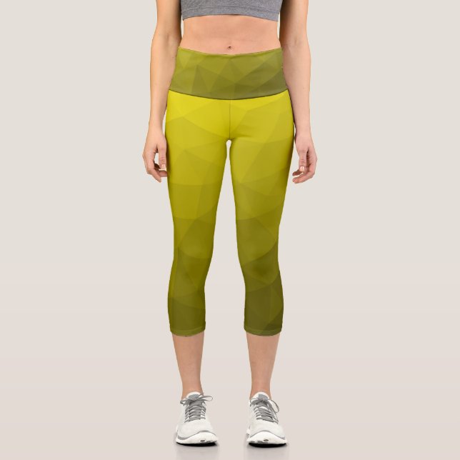 Yellow dark ombre gradient geometric mesh pattern capri leggings (Front)