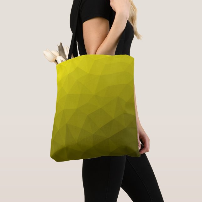 Yellow dark ombre gradient geometric mesh pattern tote bag (Close Up)
