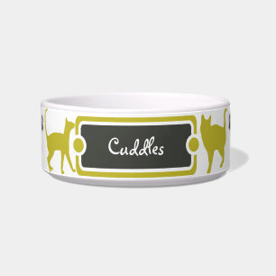 Yellow & Dark Paw Print Kitty Cat Pet Bowl