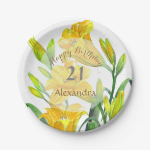 Yellow Day Lilies Floral Art Paper Plate