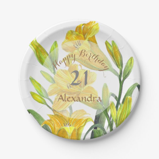 Yellow Day Lilies Floral Art Paper Plate (Front)
