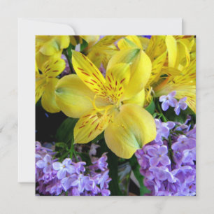 Yellow Daylilies & Purple Lilac Flowers Invitation