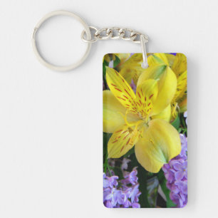Yellow Daylilies & Purple Lilac Flowers Keychain