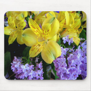 Yellow Daylilies & Purple Lilac Flowers Mouse Pad