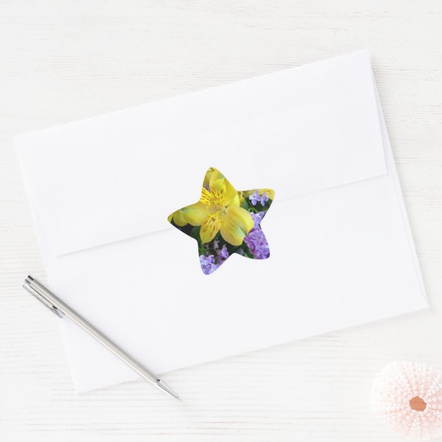 Yellow Daylilies & Purple Lilac Flowers Star Sticker (Envelope)