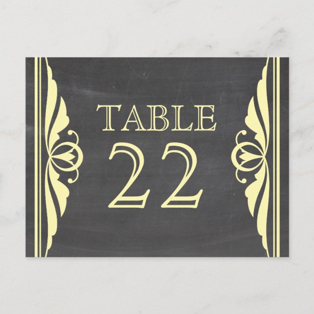 Yellow Deco Chalkboard Table Number Postcard (Front)
