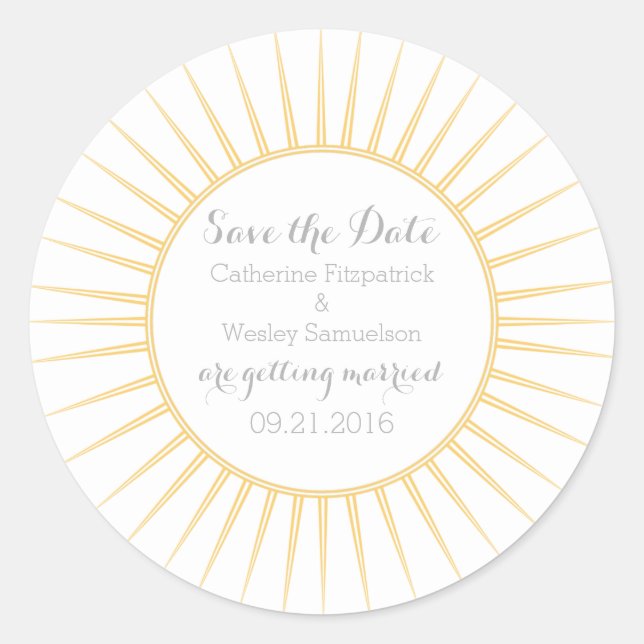 Yellow Deco Retro Save the Date Stickers (Front)