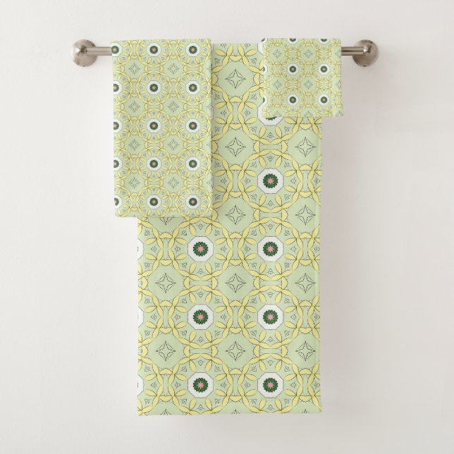 Yellow decorative geometric patterned  bath towel set (Insitu)
