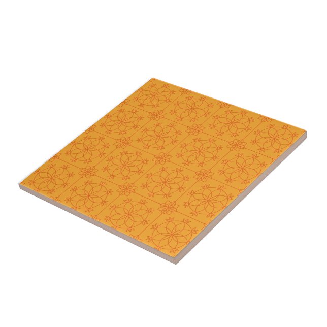 Yellow Decorative mandala art geometric Pattern Tile (Side)