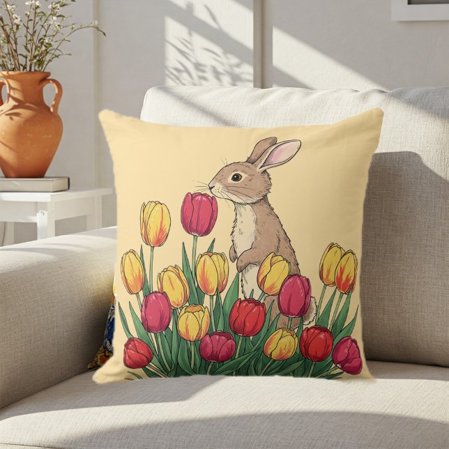 Yellow Decorative Pillow with Cute Bunny  (Creator Uploaded)