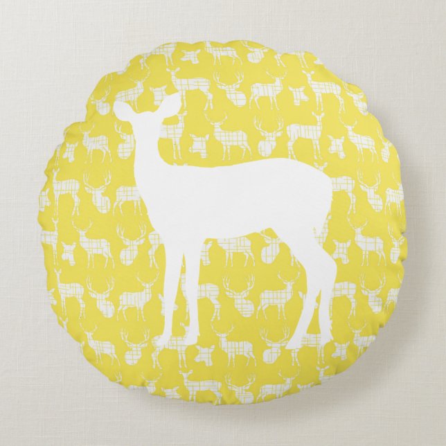 Yellow Deer With White Buck and Doe Round Pillow (Front)