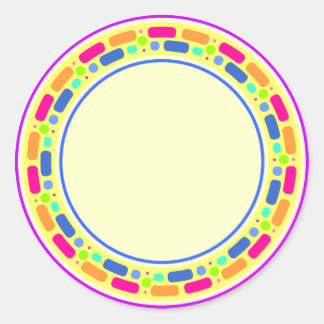 Yellow design with colourful border classic round sticker
