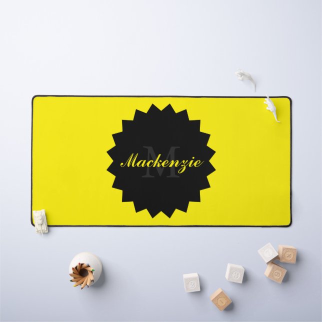 Yellow Desk Mat Personalized with Name and Initial (Kids Table)