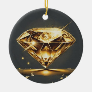 Yellow Diamond and Water Wave Design Ceramic Ornament