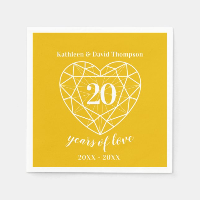Yellow diamond anniversary 20 years love napkins (Front)