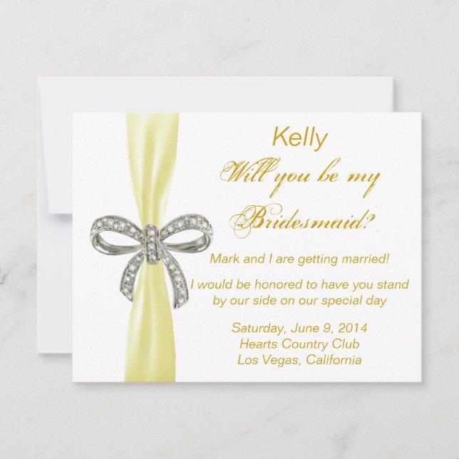 Yellow Diamond Bow Wedding Bridesmaid Card (Front)