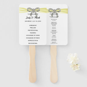 Yellow Diamond Bow Wedding Program Hand Fan
