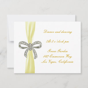 Yellow Diamond Bow Wedding Reception Card