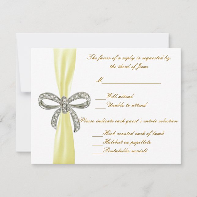Yellow Diamond Bow Wedding Response Card (Front)