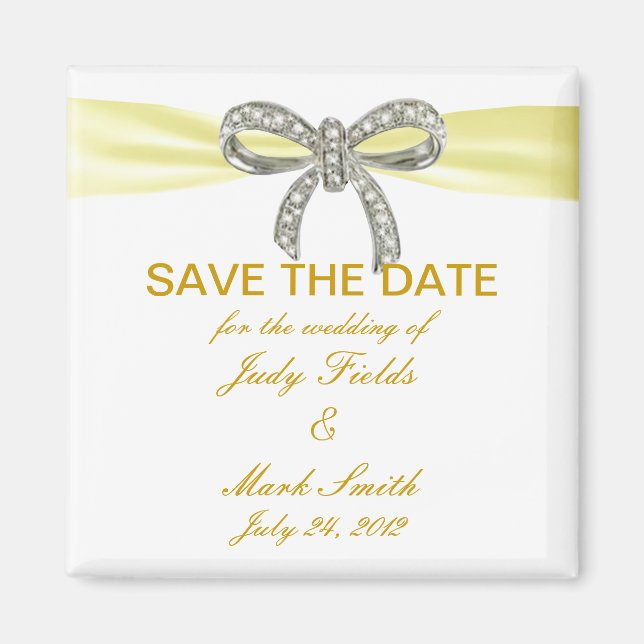 Yellow Diamond Bow Wedding Save The Date Magnet (Front)