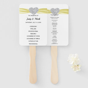 Yellow Diamond Heart Wedding Program Hand Fan