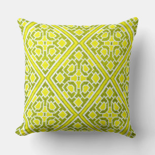Yellow Diamond Pattern Faux Crewel Throw Pillow
