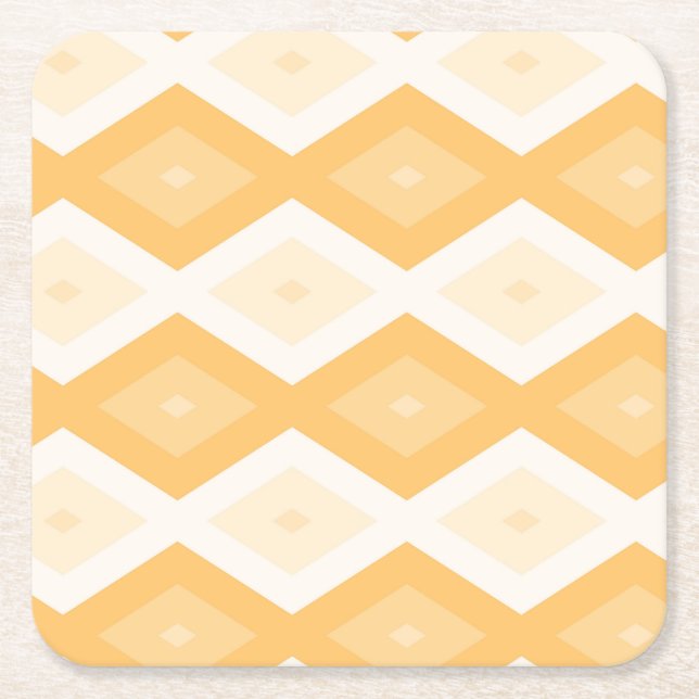 Yellow diamond pattern square paper coaster (Front)