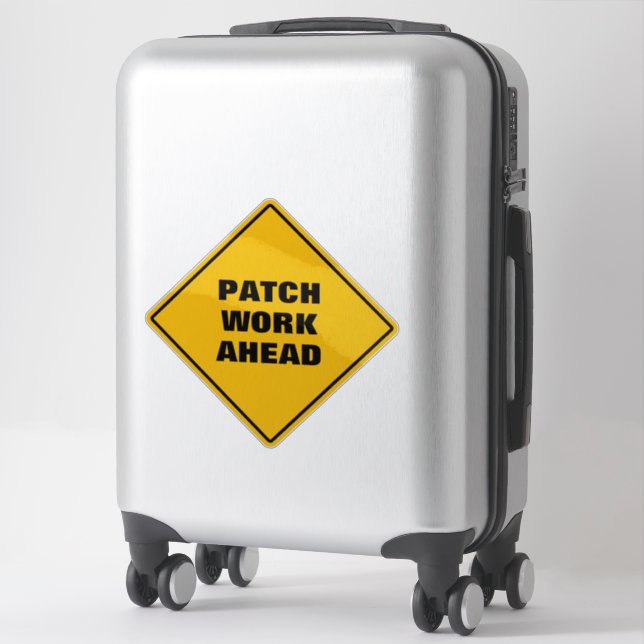 Yellow diamond road sign patch work ahead funny (Suitcase)
