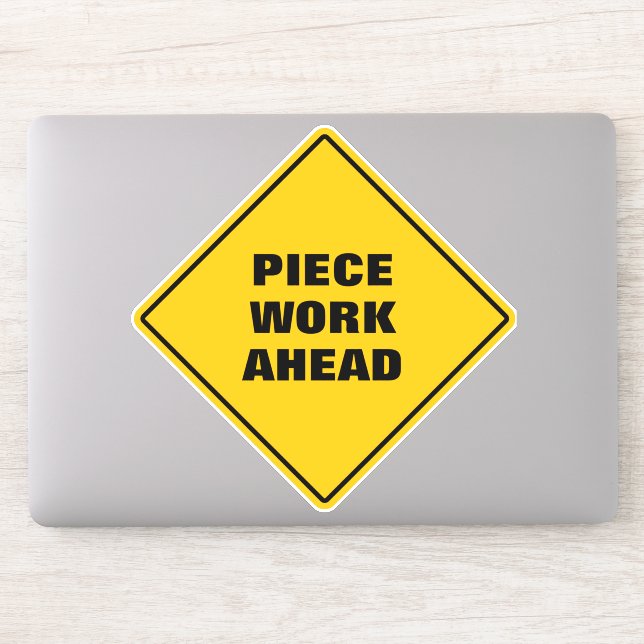 Yellow diamond road sign piece work ahead  (Computer)