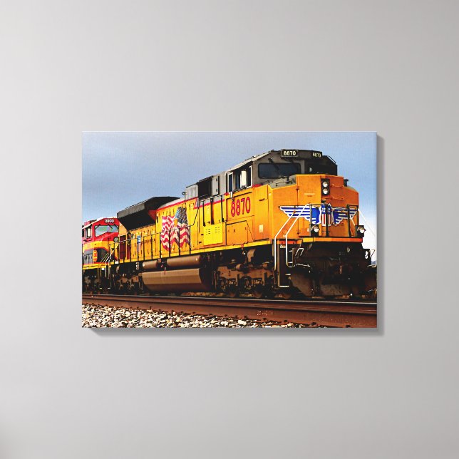 Yellow Diesel Locomotive Train 24"x16" Large  Canvas Print (Front)