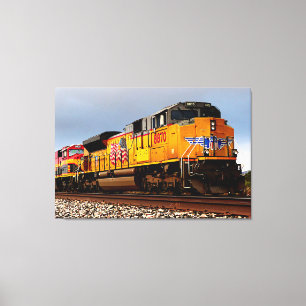 Yellow Diesel Locomotive Train 48"x32" Large Canvas Print
