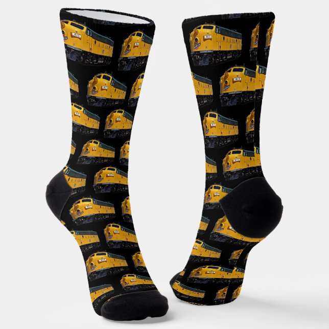  Yellow Diesel Train Locomotive on Black  Socks (Angled)