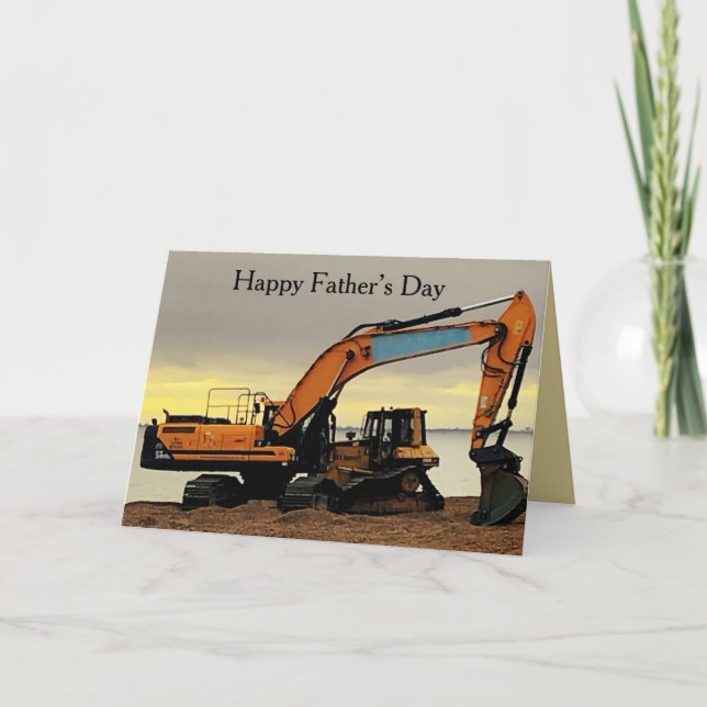 Yellow Digger & Tractor Moving Shingle at Hythe Card (Front)