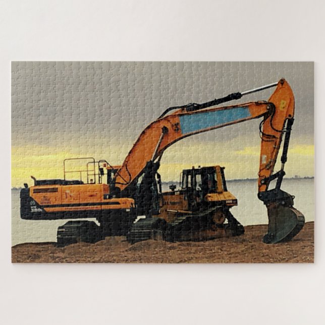 Yellow Digger & Tractor Moving Shingle at Hythe Jigsaw Puzzle (Horizontal)