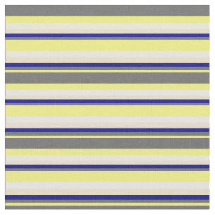 Yellow, Dim Grey, Dark Blue, Tan & White Stripes Fabric