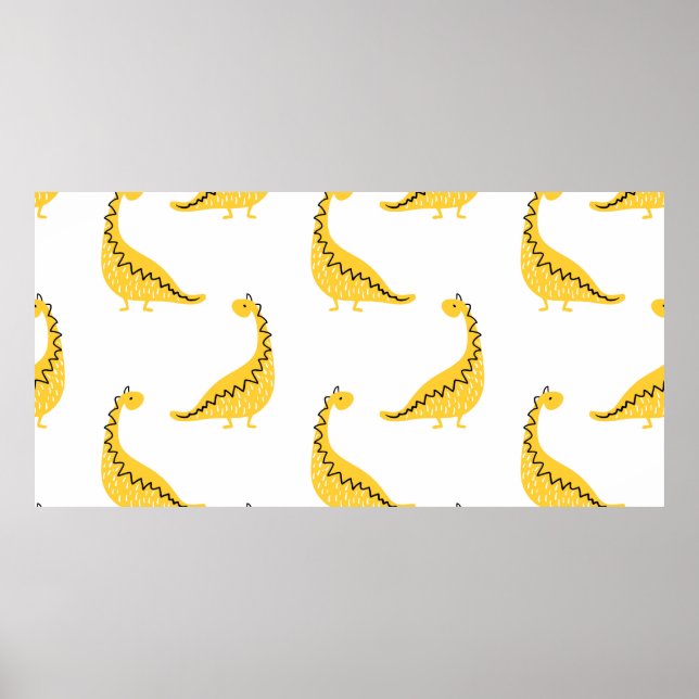 Yellow dinosaur seamless pattern. Funny vintage il Poster (Front)