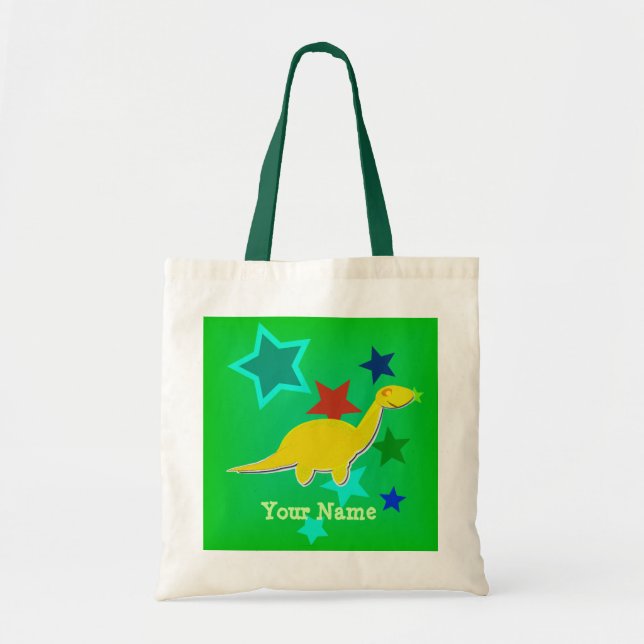 Yellow Dinosaur Stars Name Bag/ Tote Bag (Front)