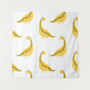 Yellow dinosaur tubes pattern. Funny vintage il Tapestry