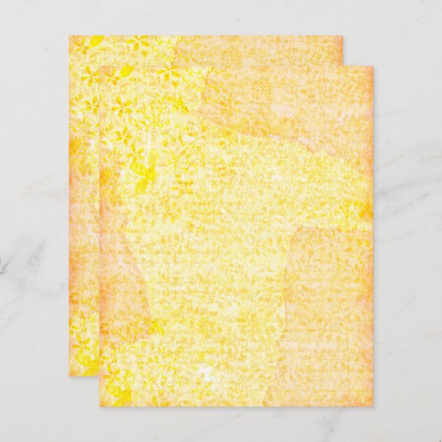 Yellow distress style text floral scrapbook paper (Front/Back)