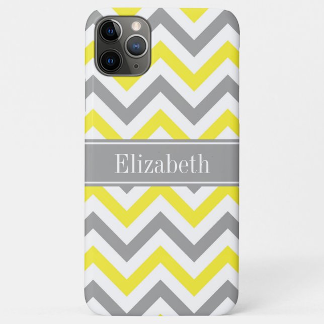 Yellow Dk Gray White LG Chevron Gray Name Monogram Case-Mate iPhone Case (Back)