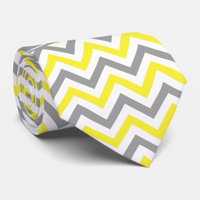 Yellow Dk Gray White LG Chevron Gray Name Monogram Tie (Rolled)