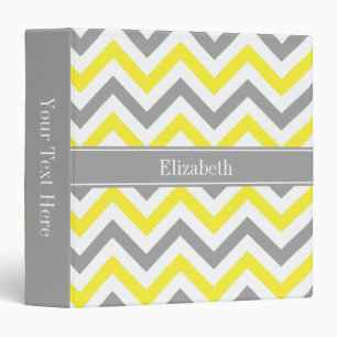 Yellow Dk Grey White LG Chevron Grey Name Monogram Binder