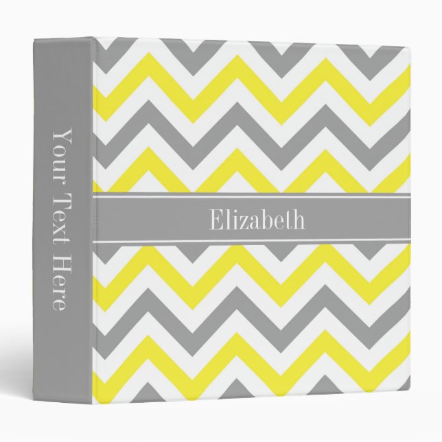 Yellow Dk Grey White LG Chevron Grey Name Monogram Binder (Front/Spine)