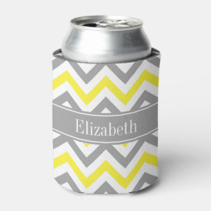 Yellow Dk Grey White LG Chevron Grey Name Monogram Can Cooler