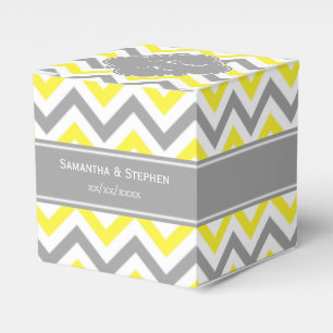 Yellow Dk Grey White LG Chevron Grey Name Monogram Favor Box