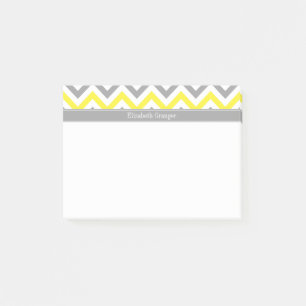 Yellow Dk Grey White LG Chevron Grey Name Monogram Post-it Notes
